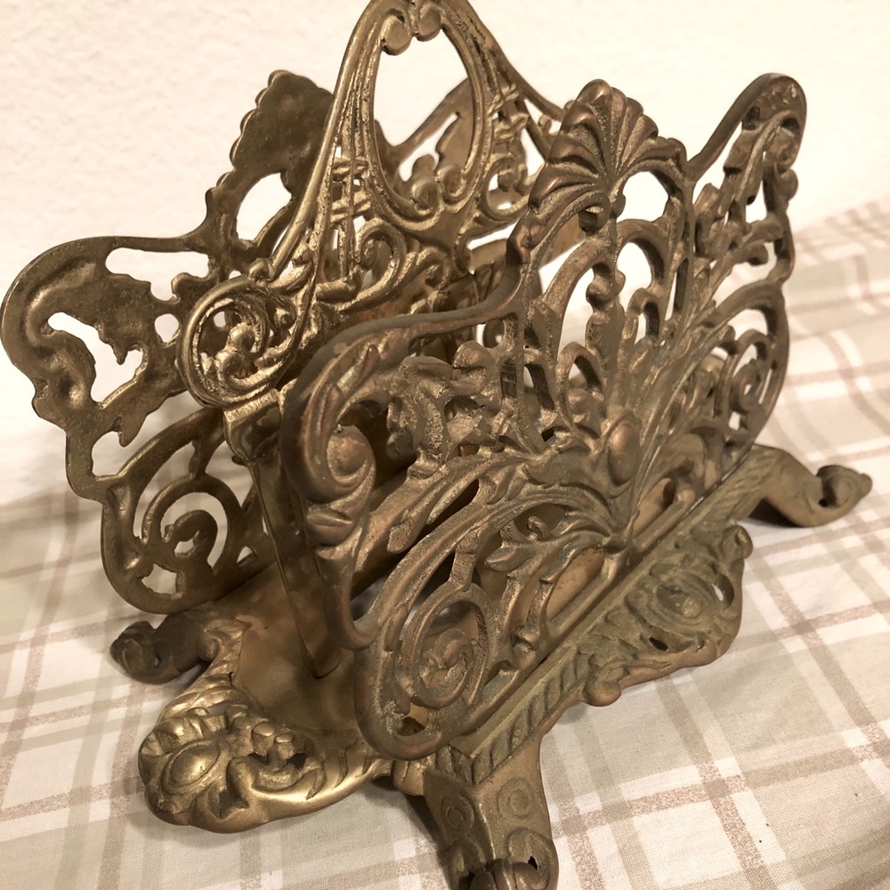 Brass letter holder napkin towel holder antique